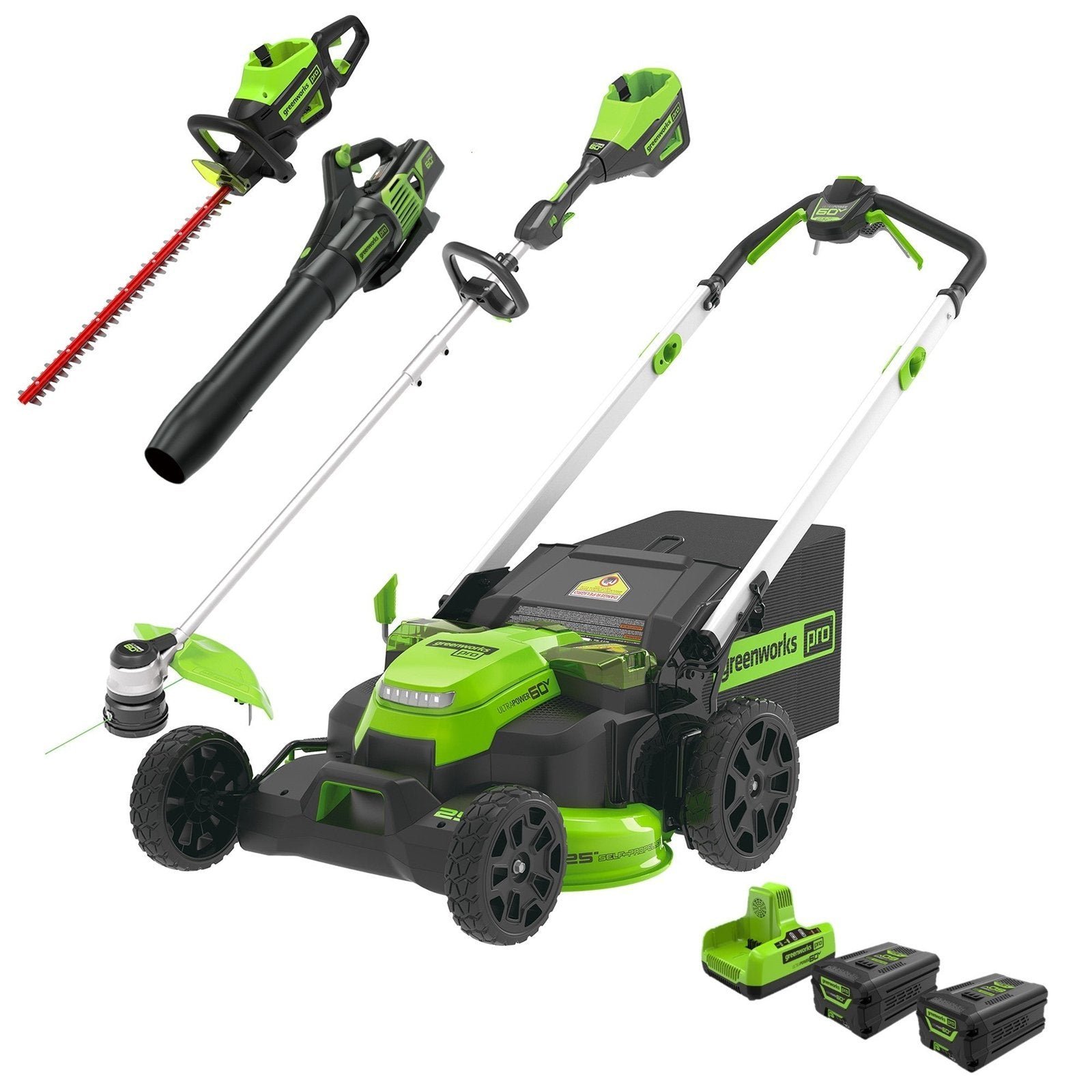 1357702-VK.jpg 60V 25″ Self-Propelled Lawn Mower 4-pc Combo Kit: (2) 4.0 Ah Batteries and Dual-Port Charger - Image 1