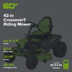 60V 42″ Cordless Battery CrossoverT Riding Lawn Mower: (6) 8.0 Ah Batteries and (3) Dual-Port Turbo Chargers - Image 8