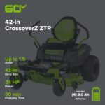 60V 42″ Electric CrossoverZ Zero Turn Mower with (4) 8 Ah Batteries and (2) Dual-Port Turbo Chargers - Image 2