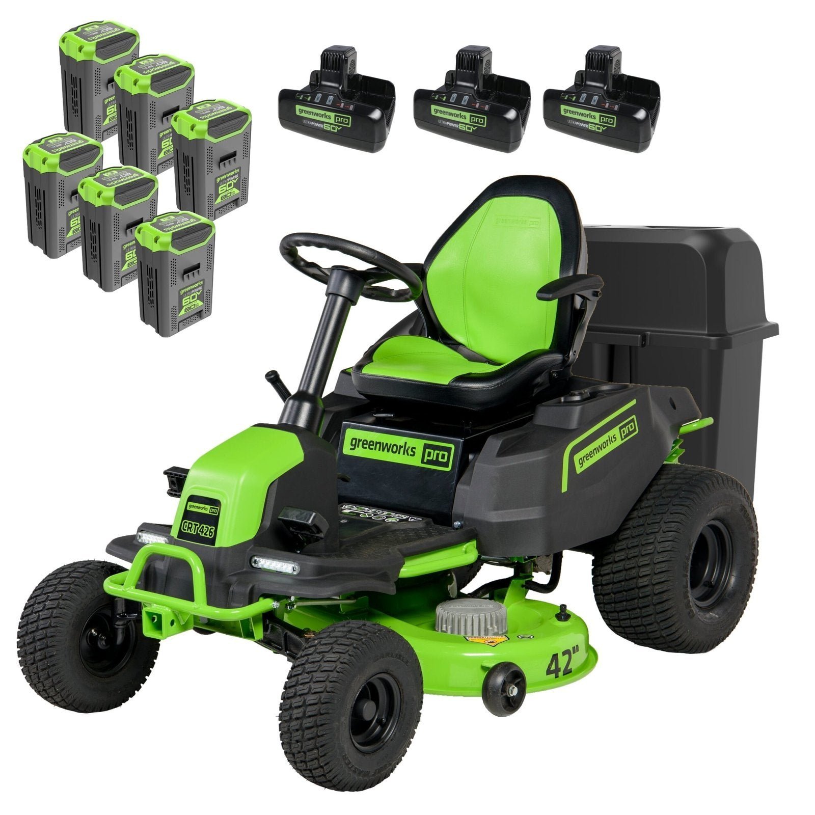 ATFGWTKit-1_e5083ff4-ae7a-4abd-af3f-18d6e137baa1-scaled-1.jpg 60V 42″ Cordless Battery CrossoverT Riding Lawn Mower + Bagger, (6) 8.0 Ah Batteries and (3) Dual-Port Turbo Chargers - Image 1